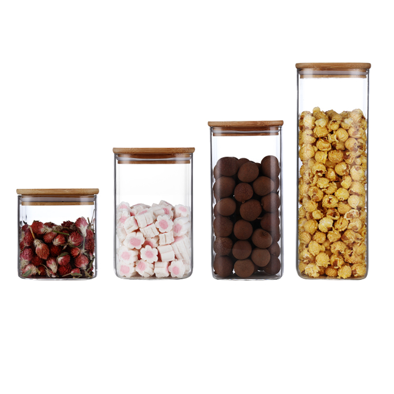 new style Supplier Wide Mouth Glass Storage Jars Containers Glass Kitchen Canisters With bamboo lid wholesale