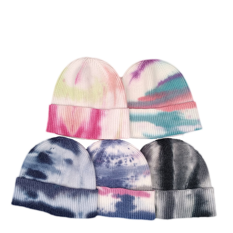 Самая последняя мода Радуга beanie шляпа галстук-окрашенная вязаная шапка