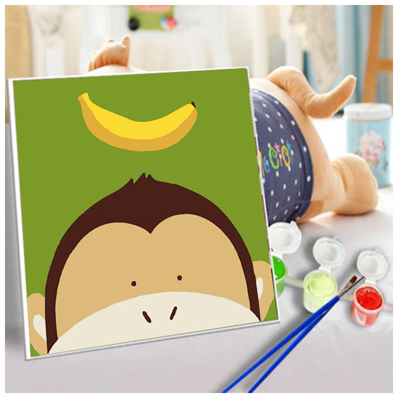 Dropshipping Custom DIY Paint By Numbers For Kids Cartoon Animal Monkey With Frame 20x20cm