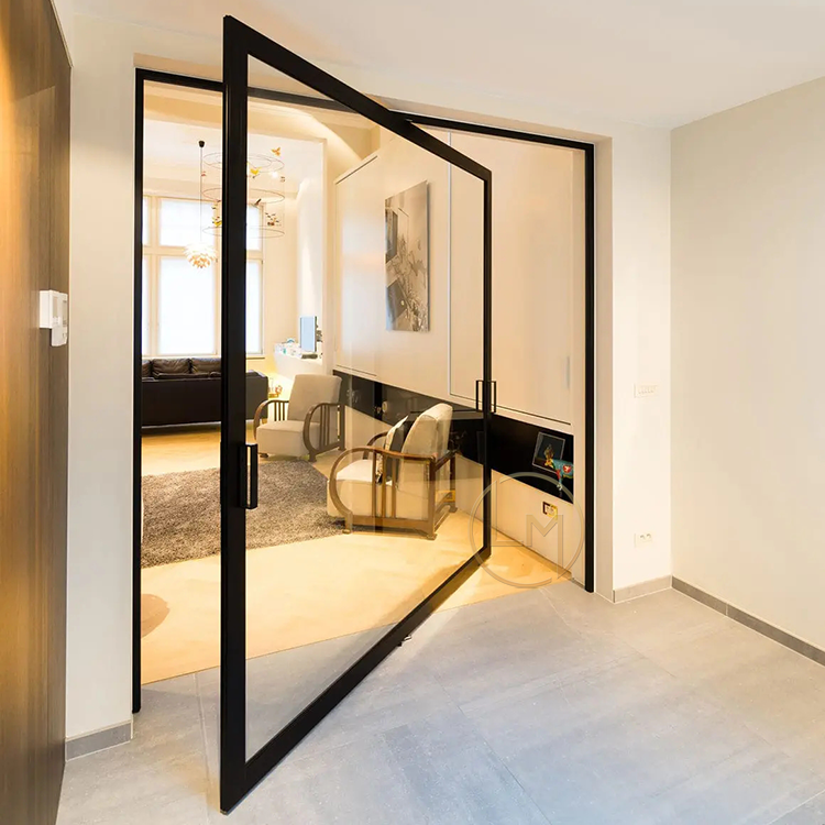 New Design And Hot Sale Tempered Glass Aluminium Pivot Front Door With Big Panel Glass Entrance Door