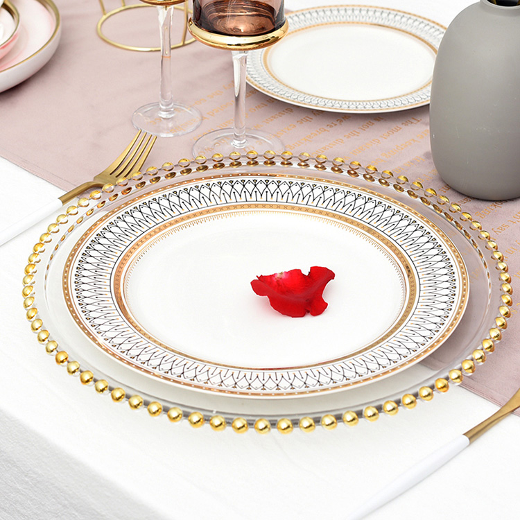 Nordic Modern With Gold Banquet Cookware Fruit Wedding Decoration Salad Glass Dish Plates Porcelain Dinner Set