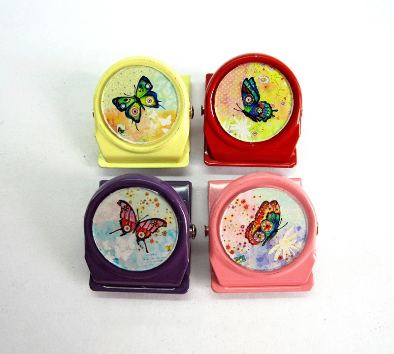 Magnet clip with Colorful butterfly print, Metal glass memo clip ,spring clip