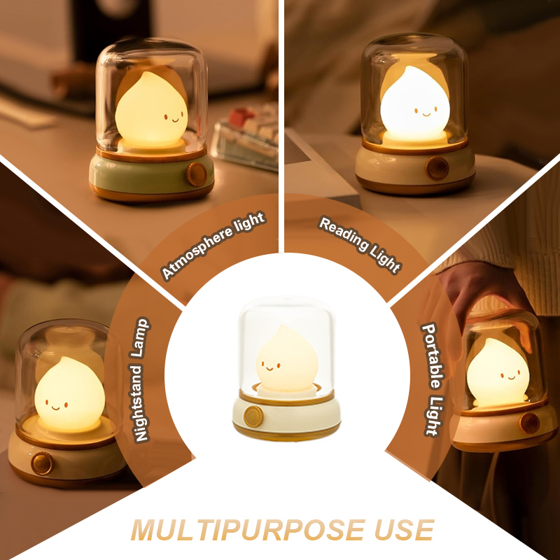 LED Night Lamp USB Rechargeable Adjustable Lightness-Changing Retro Kerosene Bedside Lamp for Bedroom Decor Night Light
