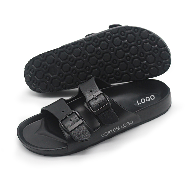 2020 custom logo design summer shoes gent slipper sandals man, adjustable buckle casual black slippers EVA sandals for men