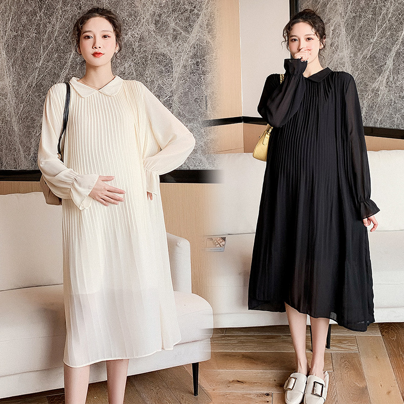 Maternity dress New Korean edition loose Plus Size Long sleeve chiffon fashion mother pregnant dress