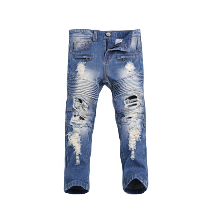 No name denim kids biker distressed jeans hot sale denim trouser pants for boy child clothing