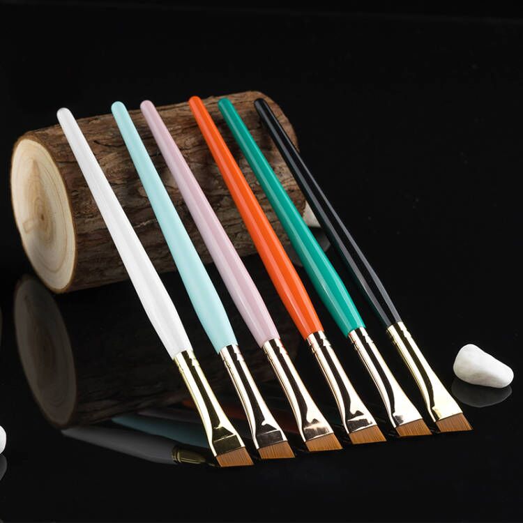 URKUNET-wholesale thin straight private label logo fine flat and angled rose gold eyebrow tint lamination single makeup brushes