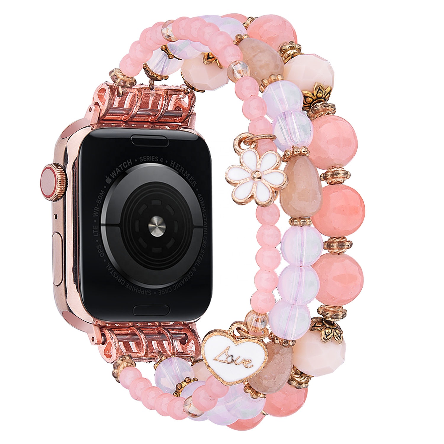Ремешок полимерный для Apple Watch, браслет ручной работы с индивидуальными бусинами для часов, 38 мм 40 мм 41 мм 42 мм 44 мм 45 мм