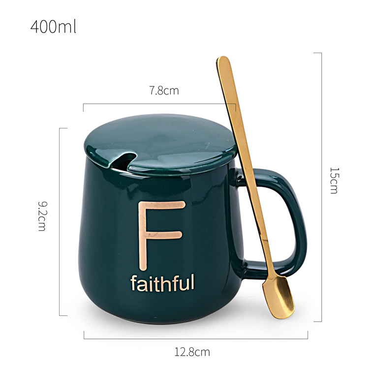 green color luxury nice porcelain cup office 400 ml coffee tea ceramic mug with spoon lid