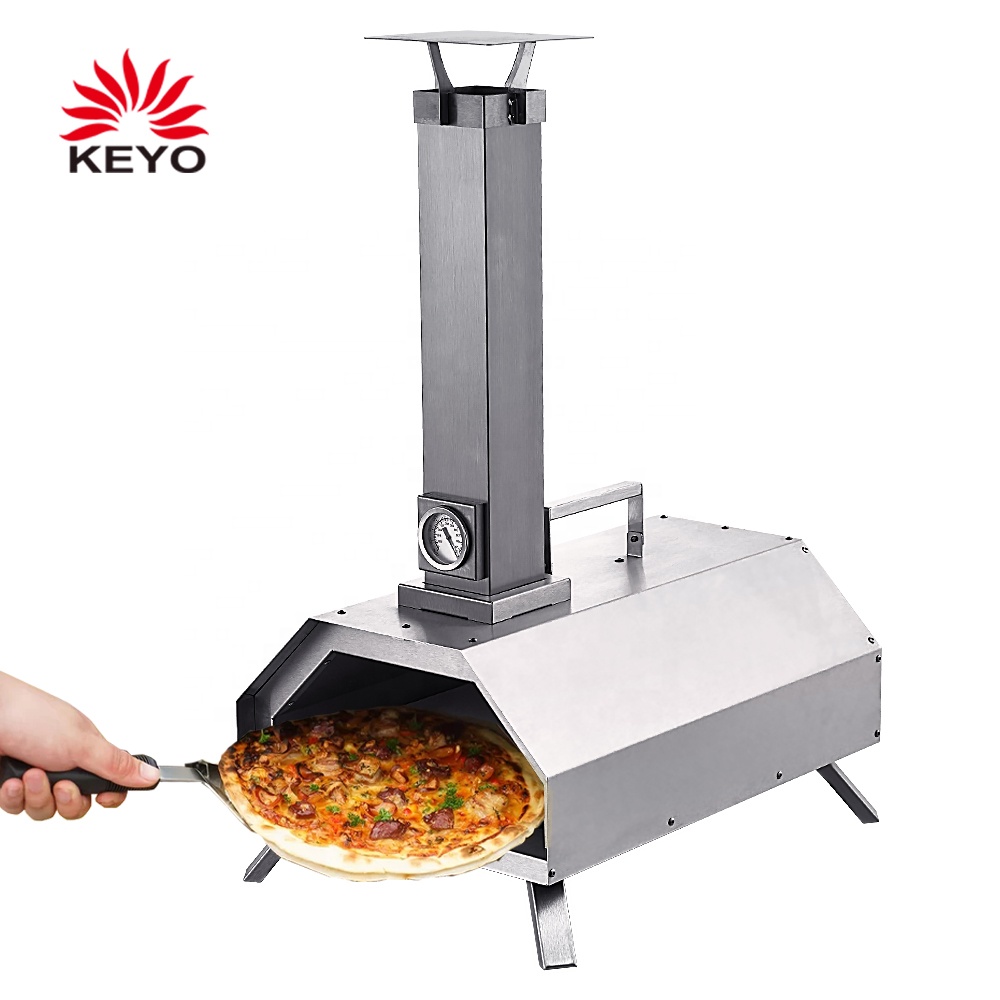 KEYO Роскошная уличная садовая печь для пиццы из нержавеющей стали с деревянными гранулами и камнем для пиццы