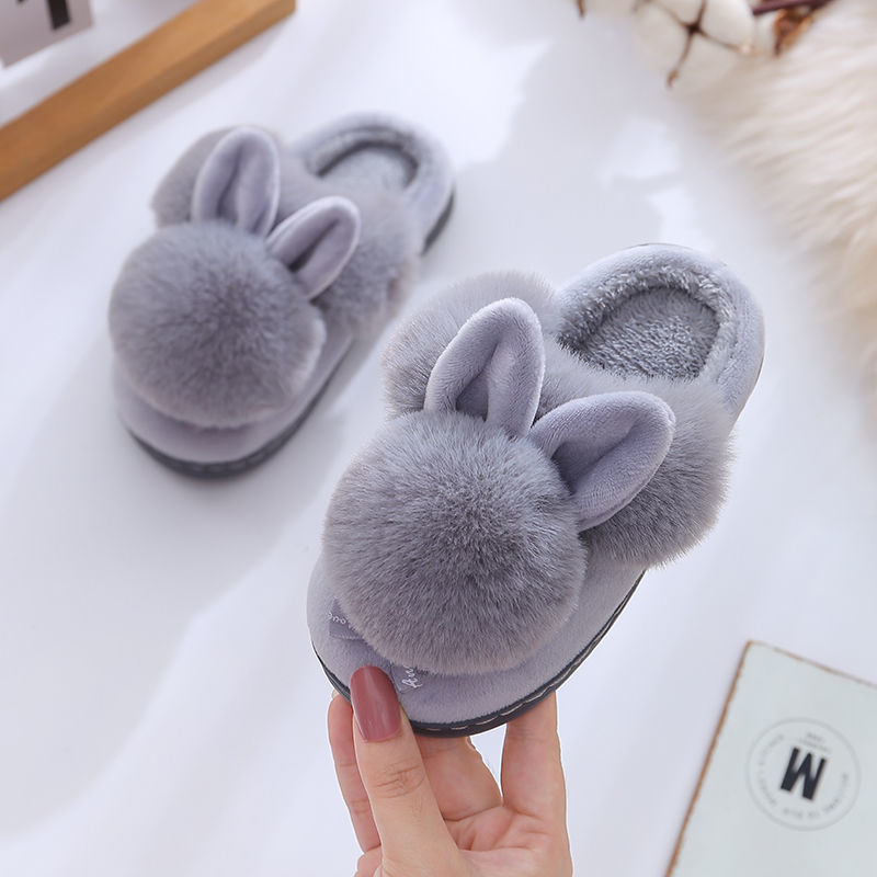 Children Cotton Slippers Girl Baby Cute Boy Cartoon Parent-child a Family Of Three Non-slip Household Wool Cotton Shoes Winter