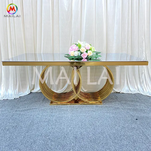 Luxury dining tables  stainless legs glass top tables for wedding