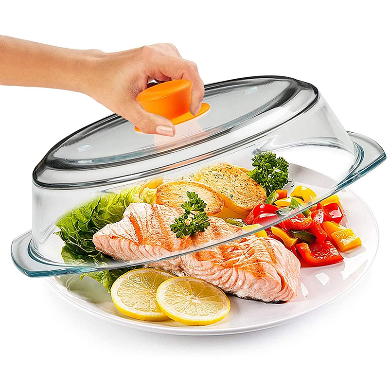 Microwave Glass Plate Cover | Splatter Guard Lid with Easy Grip Handle Knob glass Dishwasher