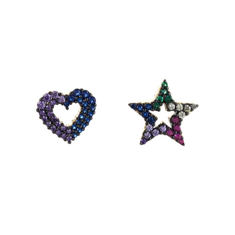 2021 Newest 18K Real Gold Plated CZ Stud Earring Cubic Zircon Hollow Heart Star Stud Earring For Girls