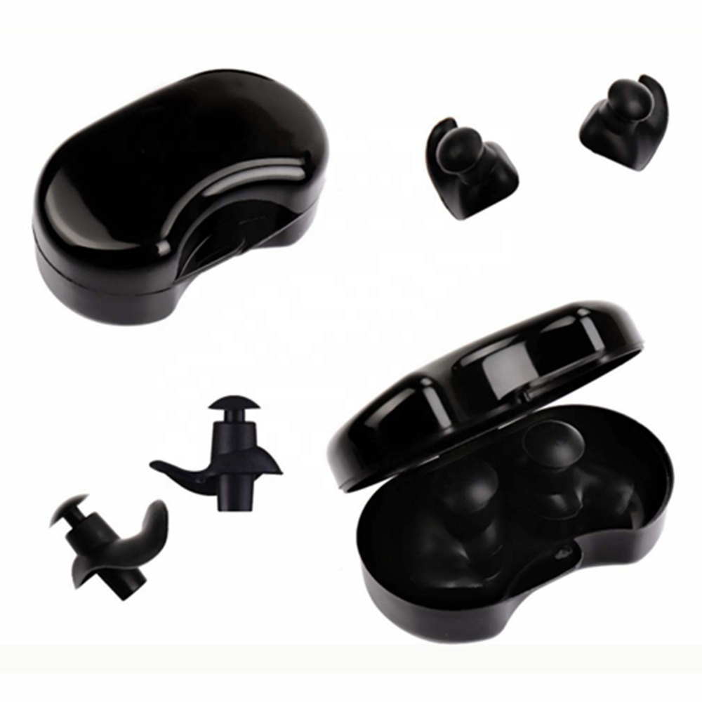 One pair waterproof silicone ear plugs set with black color for swim sports