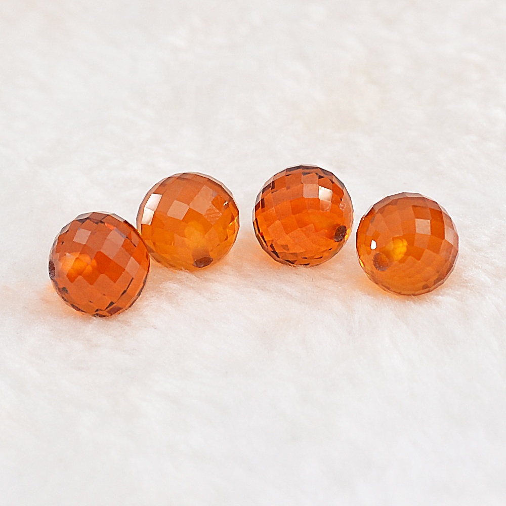Round Stone Bead With Hole Orange Color Synthetic Loose Wholesale Glass Gemstone