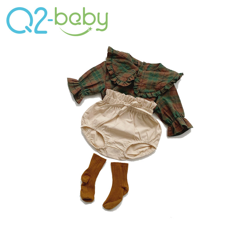 Q2-baby 5075 волана рубашка бутик новорожденных со брюками; Одежда для малышей; Комплекты одежды для детей, одежда для маленьких девочек комплект из 2 предметов, комплект, комбинезон