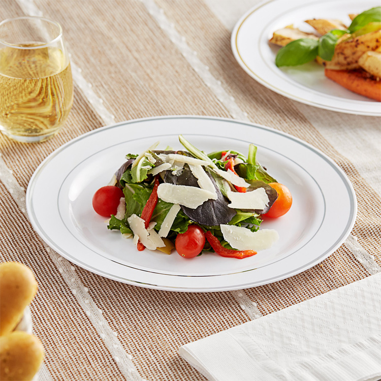 Assiette argent incassable dishes service for restaurant, silver lattice design cheap dinner plates for weddings