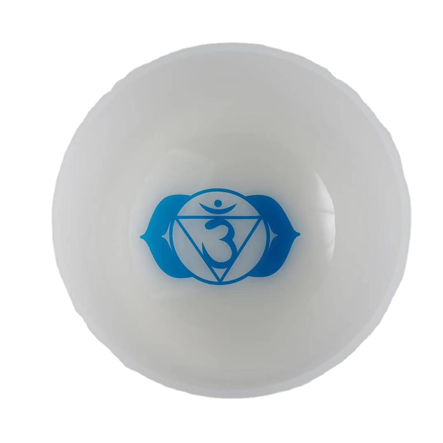 kvka Frosted Chakra Healing Quartz Crystal Singing Bowl With Om Design For Sound Healing