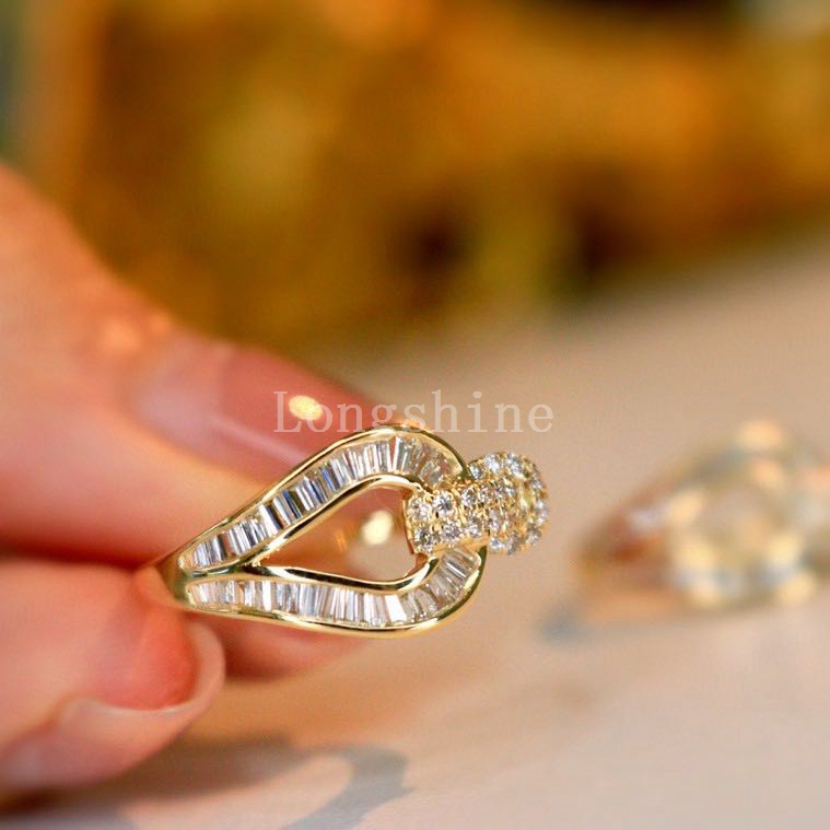Longshine Exquisite And Luxury Design Fashion Hook 18k Gold Diamond Ring Shning Diamond