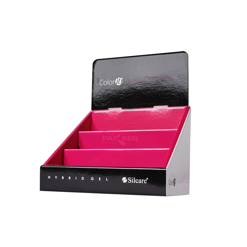 Custom PDQ Cardboard Tabletop Countertop Cosmetic Makeup Lash Display Box Cardboard Paper Counter Table Lipstick Display Box