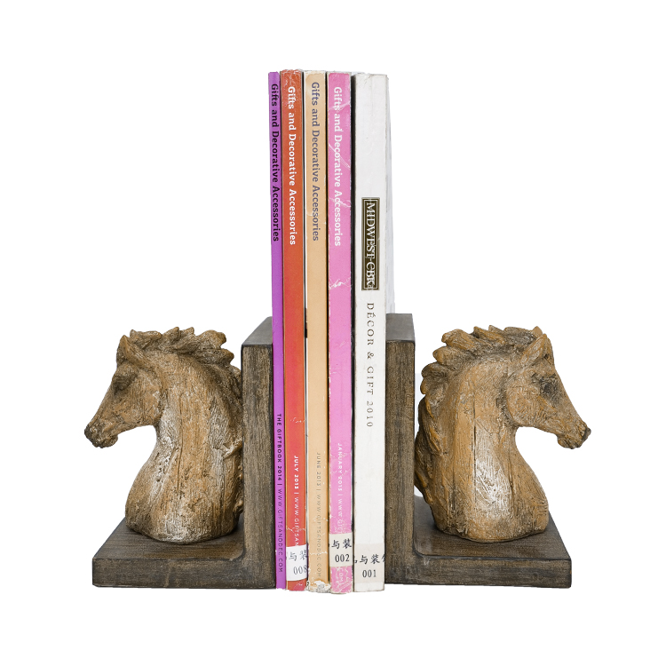 Resin wood yellow horse head, resin simulation wood horse head bookend, custom resin creative bookend