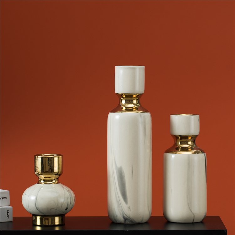 Contemporary interior nordic modern luxury porcelain gold wedding centerpiece ceramic flower vase marble vases for home decor