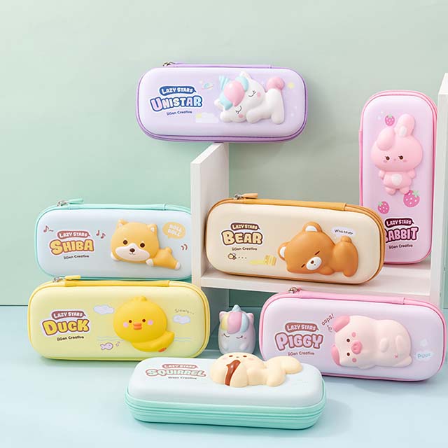 3D multi-color cartoon animal series decompression pencil box bag