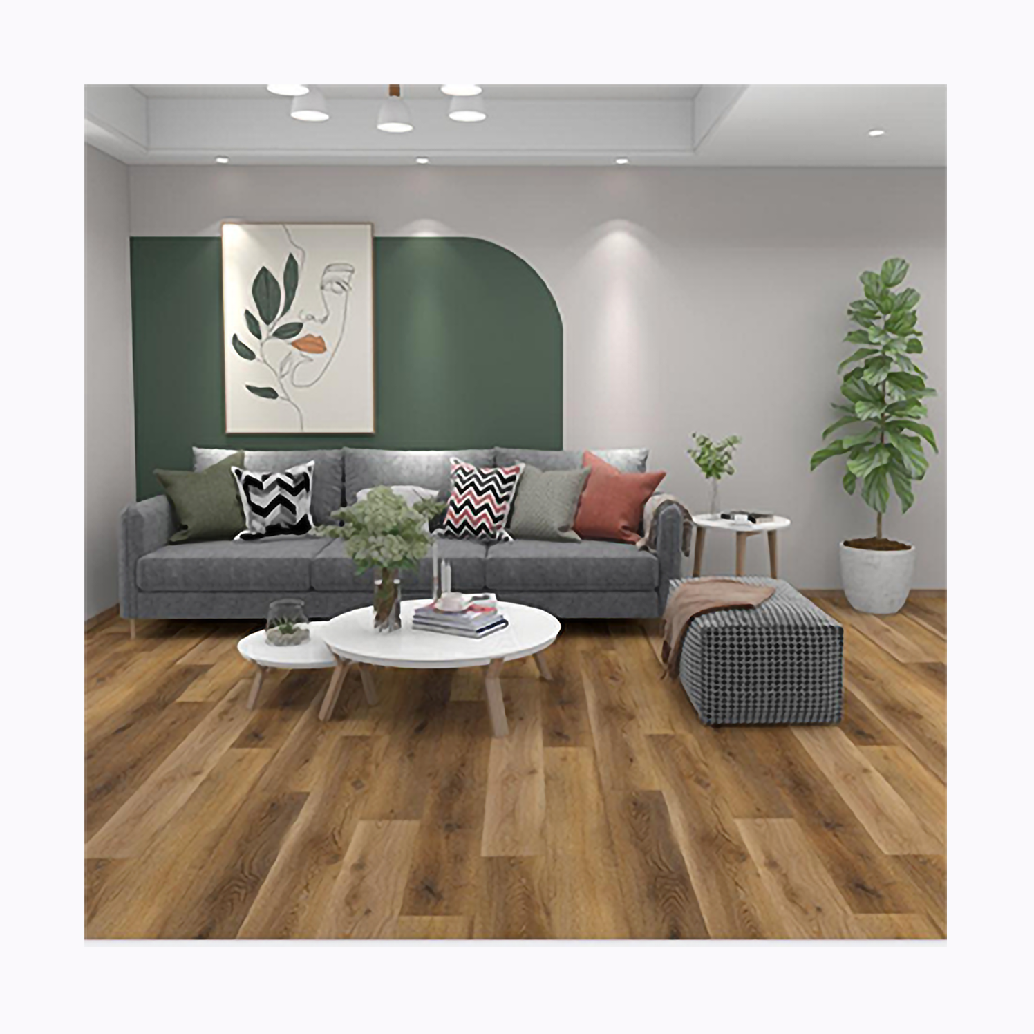 Click System Wood Geometric Pattern Cork Plain Vinyl Flooring with Handscraped Surface