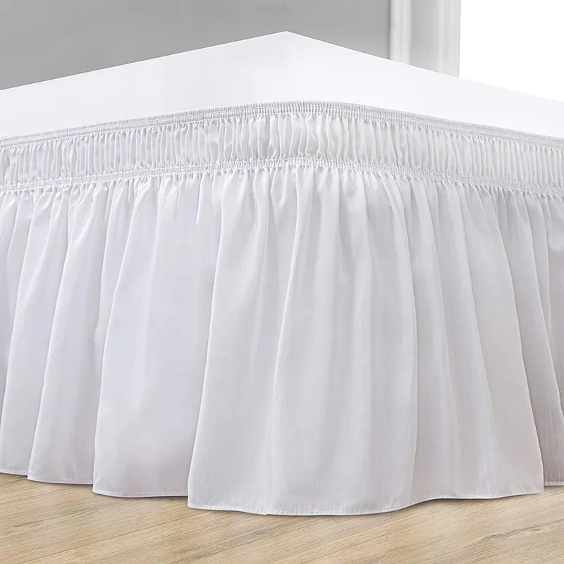 Adjustable Belt Plain Color Home White Elastic Fitted King Size Bedding 100% Cotton Ruffle Bedskirt Bed Skirt Set