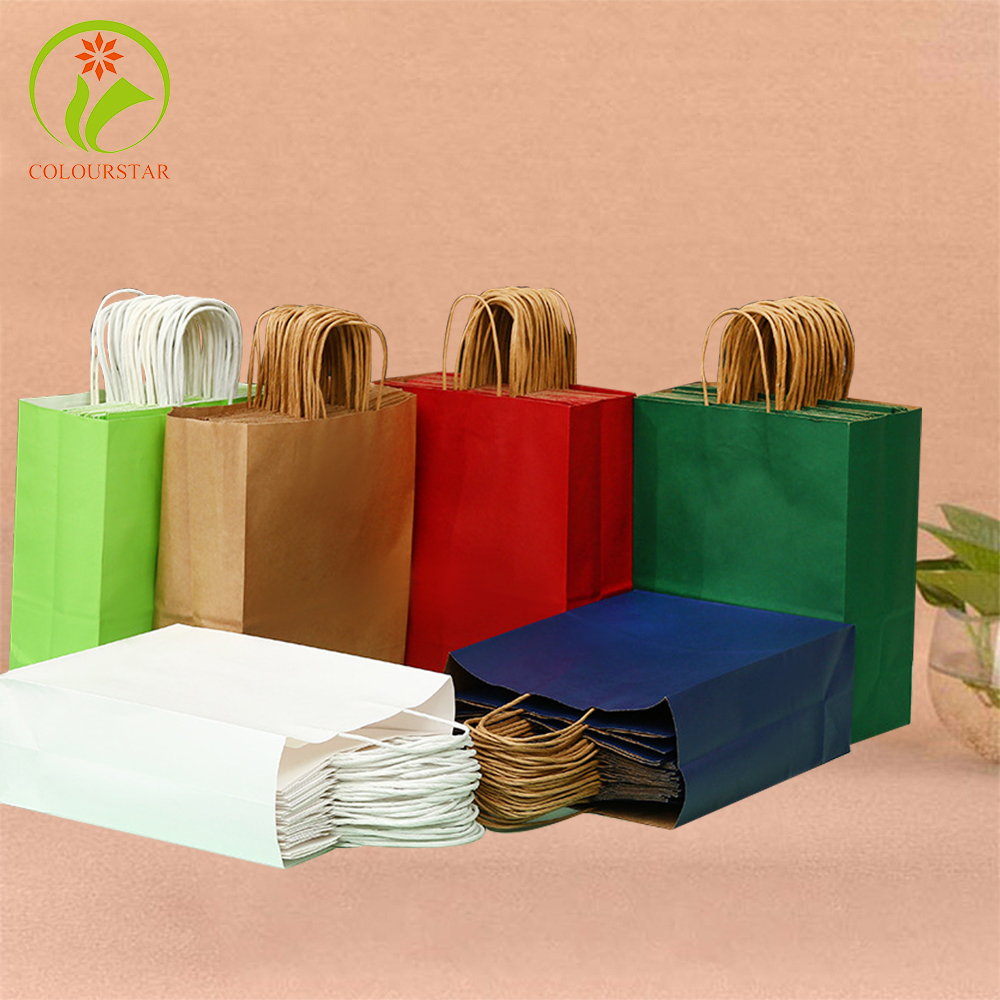 Custom Printed Shopping With Handles Take Away For Brown Kraft Restaurant Paper Bag