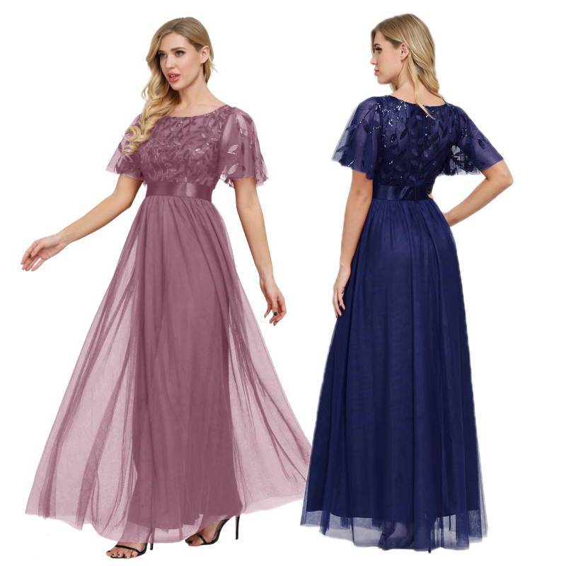 Factory Supply Plus Size Bridesmaid Dresses Gray/Navy/Wine Red/Pink Sequin Lace Wedding Maid Dress for Evening Party Prom