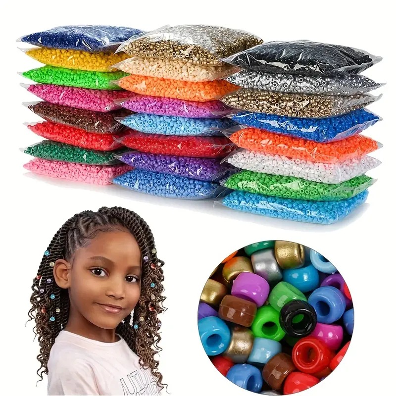 6x9mm 100pcs Acrylic Big Hole Pony Beads For Making Fashion Hair Beads Kids Craft DIY Bracelet Accessories Necklace