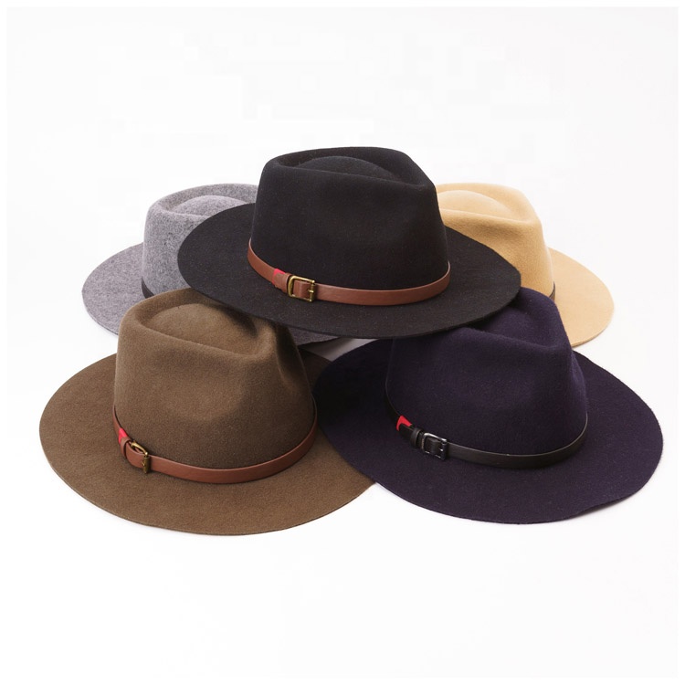 Wholesale Luxury Outdoor Mens Stylish Colorful Leather Band Wide Brim Fedora Hats