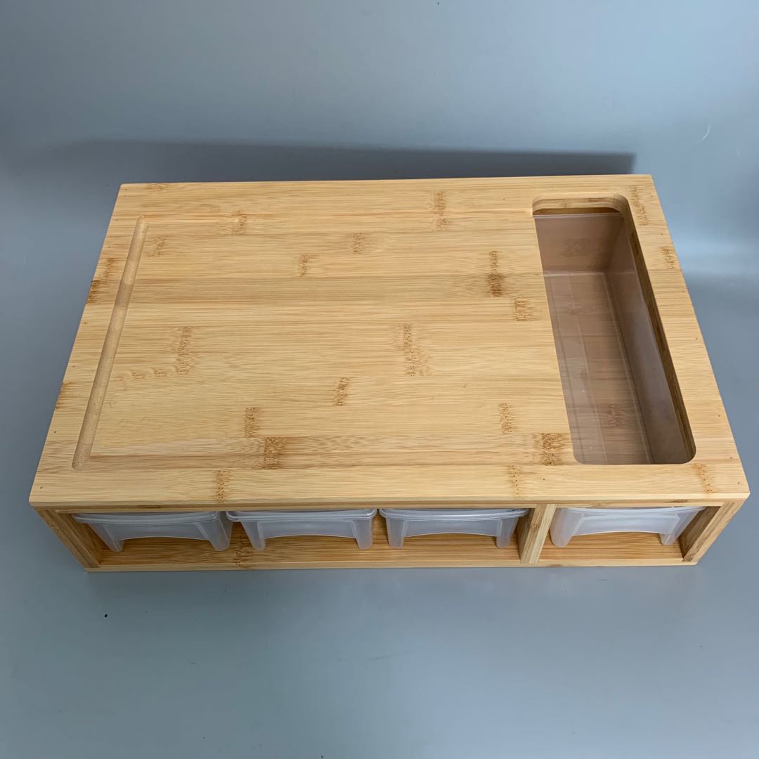 LW2055 Kitchen Bamboo Cutting Board Chopping Blocks with 4 Storage Tray Drawers bamboo organizer