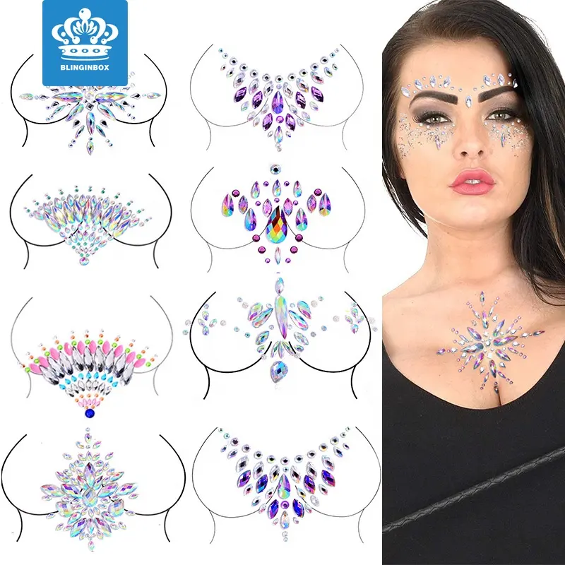 Flat Back Acrylic Jewelry Strass Tattoo Crystal Gems Stickers Body Chest Sticker Decoration