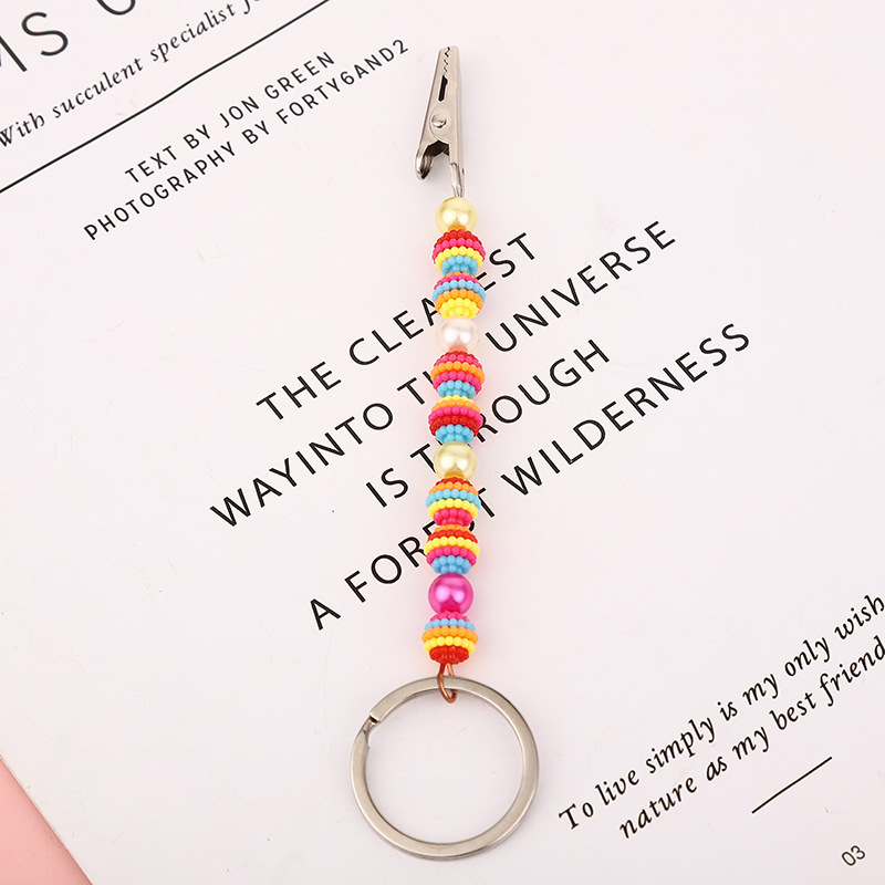 Long Nail Card Grabber Keychain Colorful Acrylic Beads Diy Card Photo Alligator Iron Clip Keychain