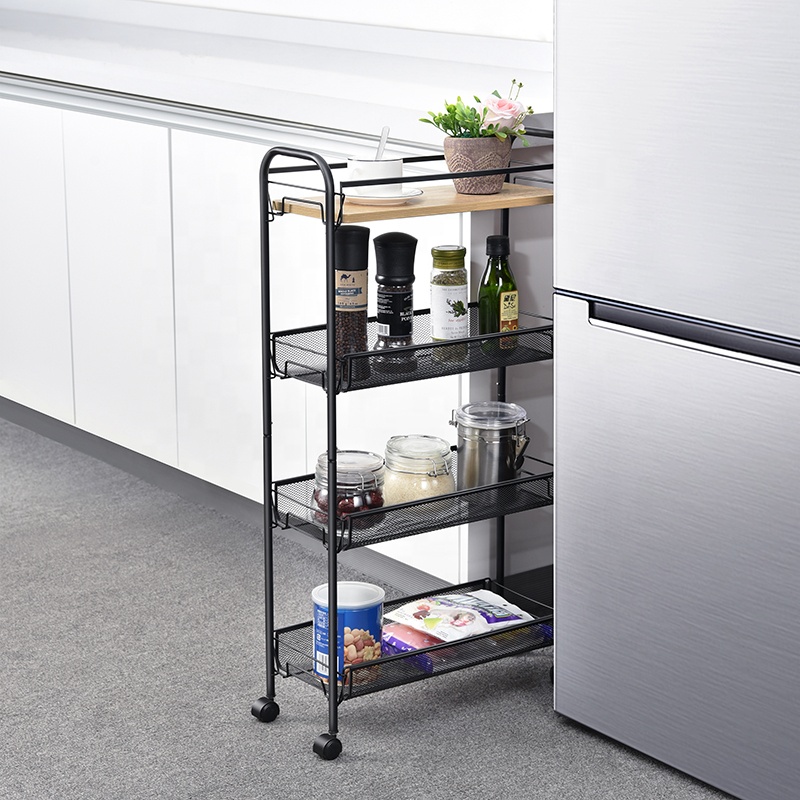 Kitchen 4-Tier Slide Out Storage Cart Slim Rolling Utility Trolley Cart for Narrow Gap