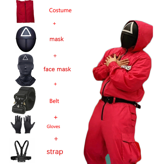 Squid Game Costume Cosplay Red Jumpsuit Belt Cosplay Halloween Party Cosplay Squid Game Costume