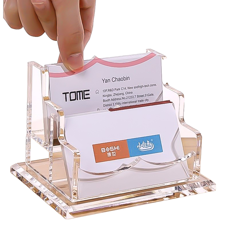 Acrylic card holder for desk two layers transparent card holder vertical single pocket