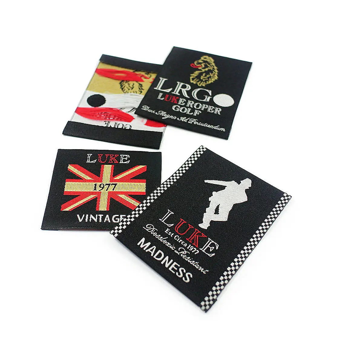 Custom high quality reflective satin care size woven wig logo labels iron on patch tags for clothing garment