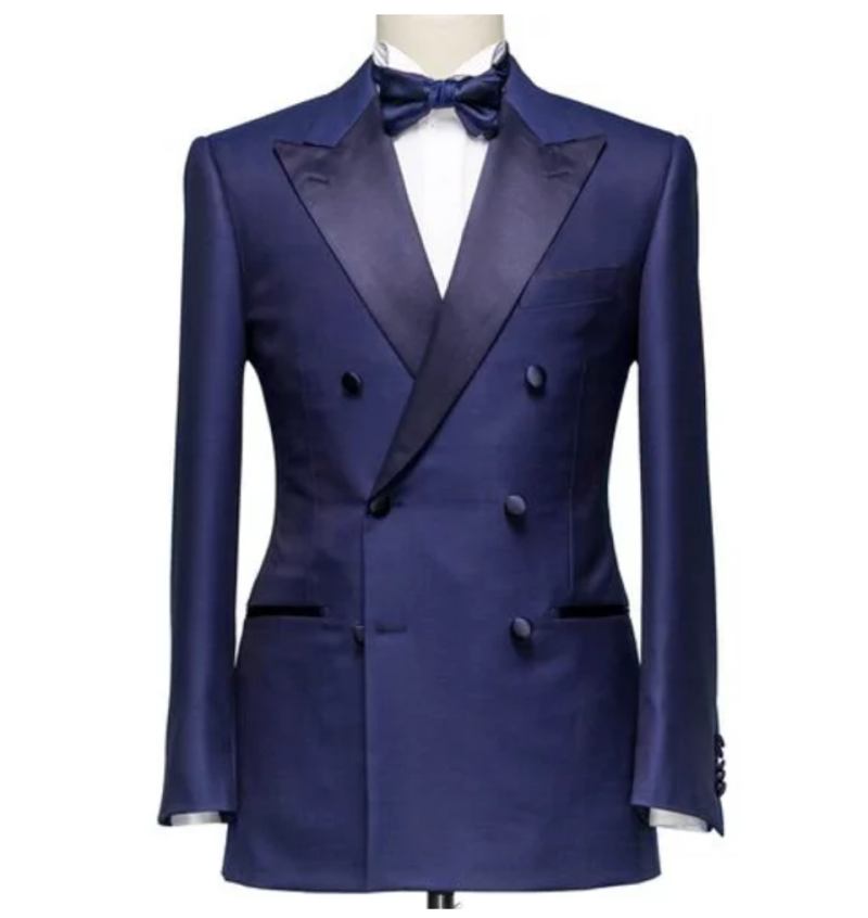 Made to Measure Tailor Handmade Luxury Quality Satin Lapel Business Suit Double Breasted Suit Men Suits Set For Men
