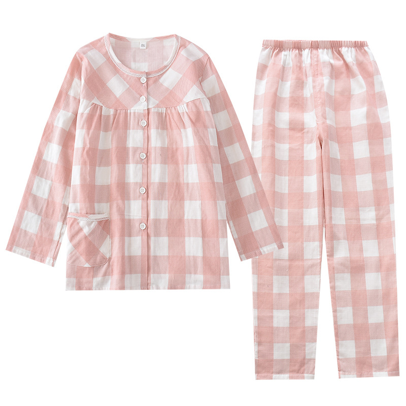New women's cotton pajamas gauze long sleeved trousers home clothes suit lovely pajamas