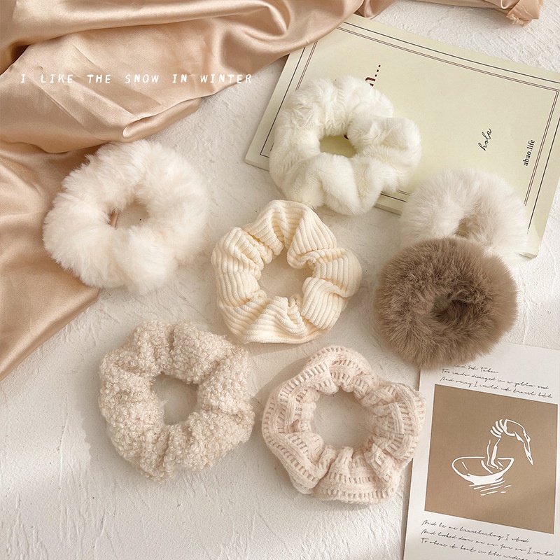 Girls' Customizable Plush Hair Scrunchies with Elastic Bands for Autumn Winter