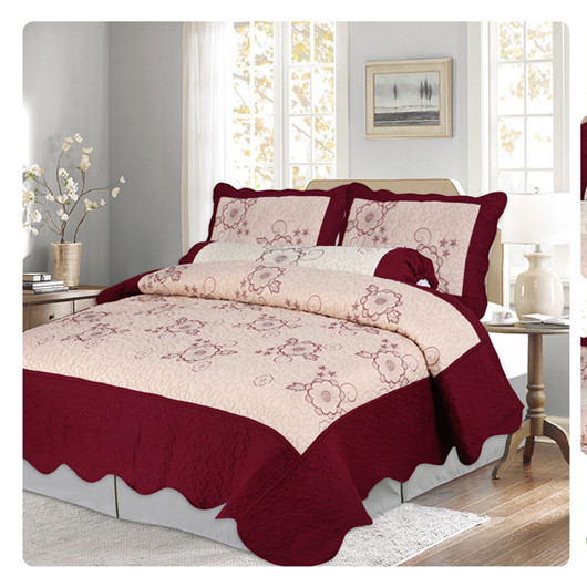 Luxury Bedding Microfiber Burgundy Comforter Sets 3pcsSets Embroidery Quilts Quilt Colcha Bedspreads Coverlet