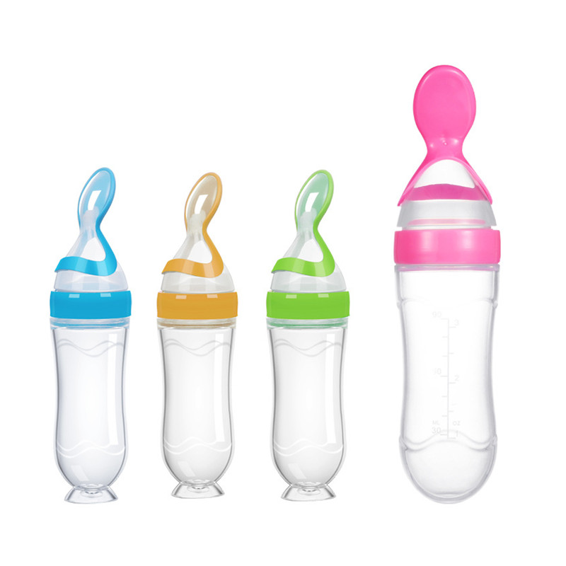 Baby Food Feeder Squeeze Feeding Spoons Silicone Baby Feeding Supplies 3 oz Food Dispensing Spoon for Boys Girl Kid