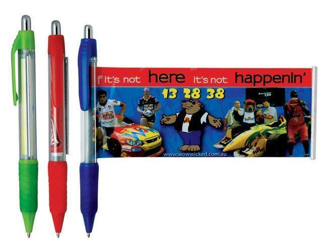 Custom logo Retractable Banner Ball Pen, Promotion Plastic Banner Message Ballpoint Pen with Soft Rubber Grip Flag Pen