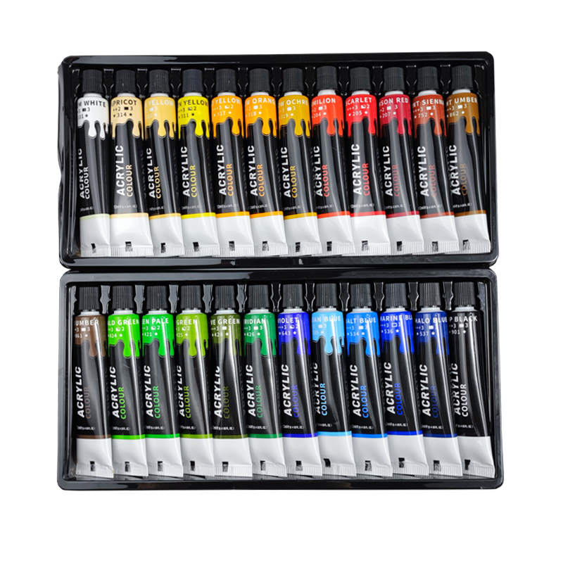 Art Grade Non Toxic 24 Colors Acrylic Paint Kit 12ml Plastic Tube Acrylic Paint Set
