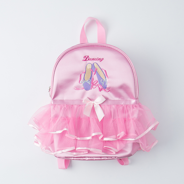 Girls Pink Sweet Ruffled Lace Embroidery Dance Shoes Backpack Ballet Dance Tote Bags Kids With Logo