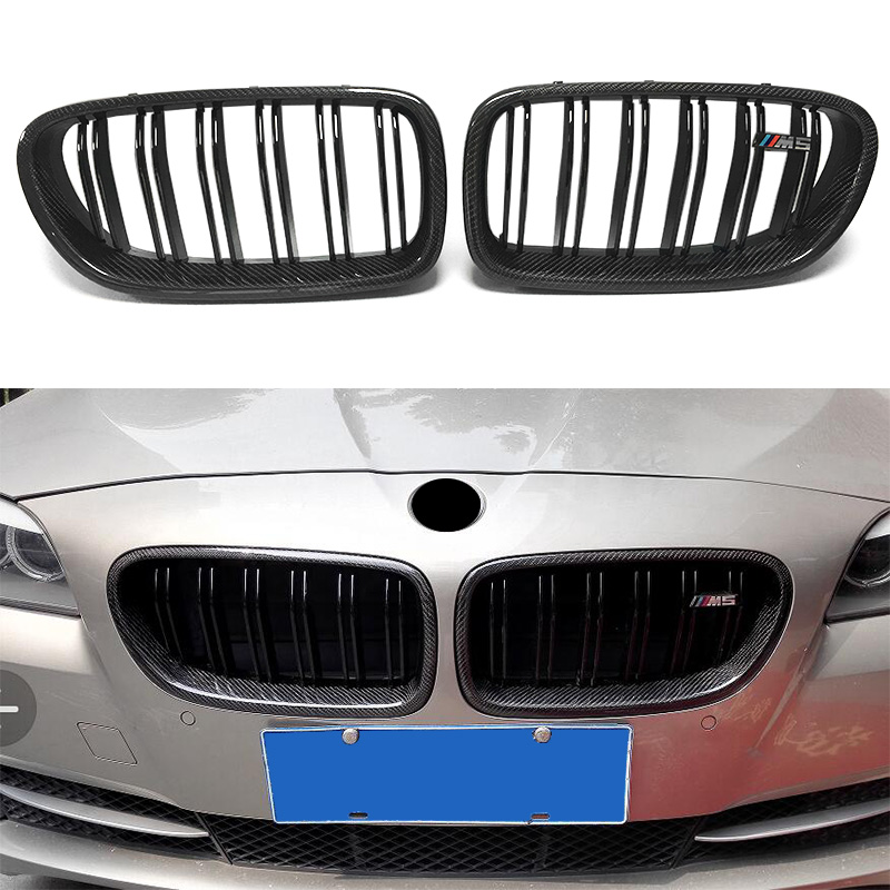 Двухлинейный глянцевый черный бампер из углеродного волокна для BMW 5 серии F10 F11 F18 M5 2010-2017 ABS 2 Сменные решетки для автомобиля